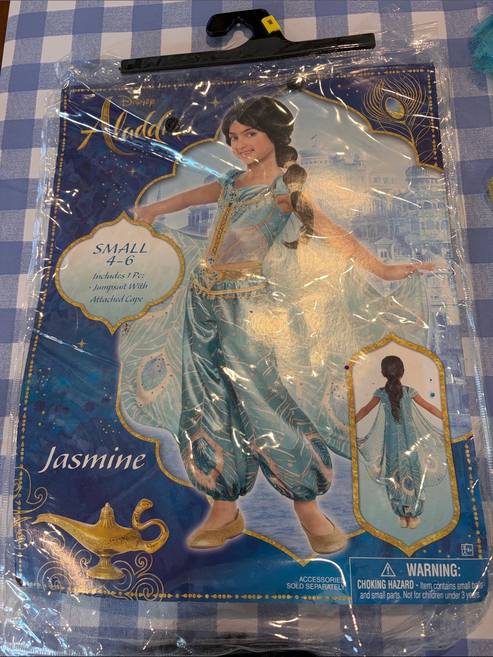 Disney Aladdin Jasmine princess costume small size 4-6 wig wand and jumpsuit - Picture 2 of 8